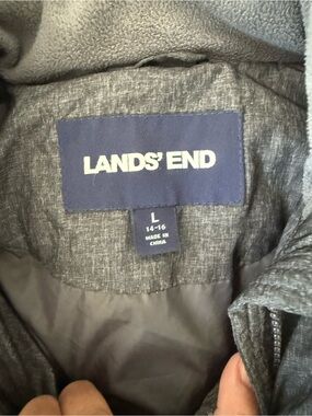Lands’ End Women’s Charcoal Puffer Down Jacket Parka Size Large